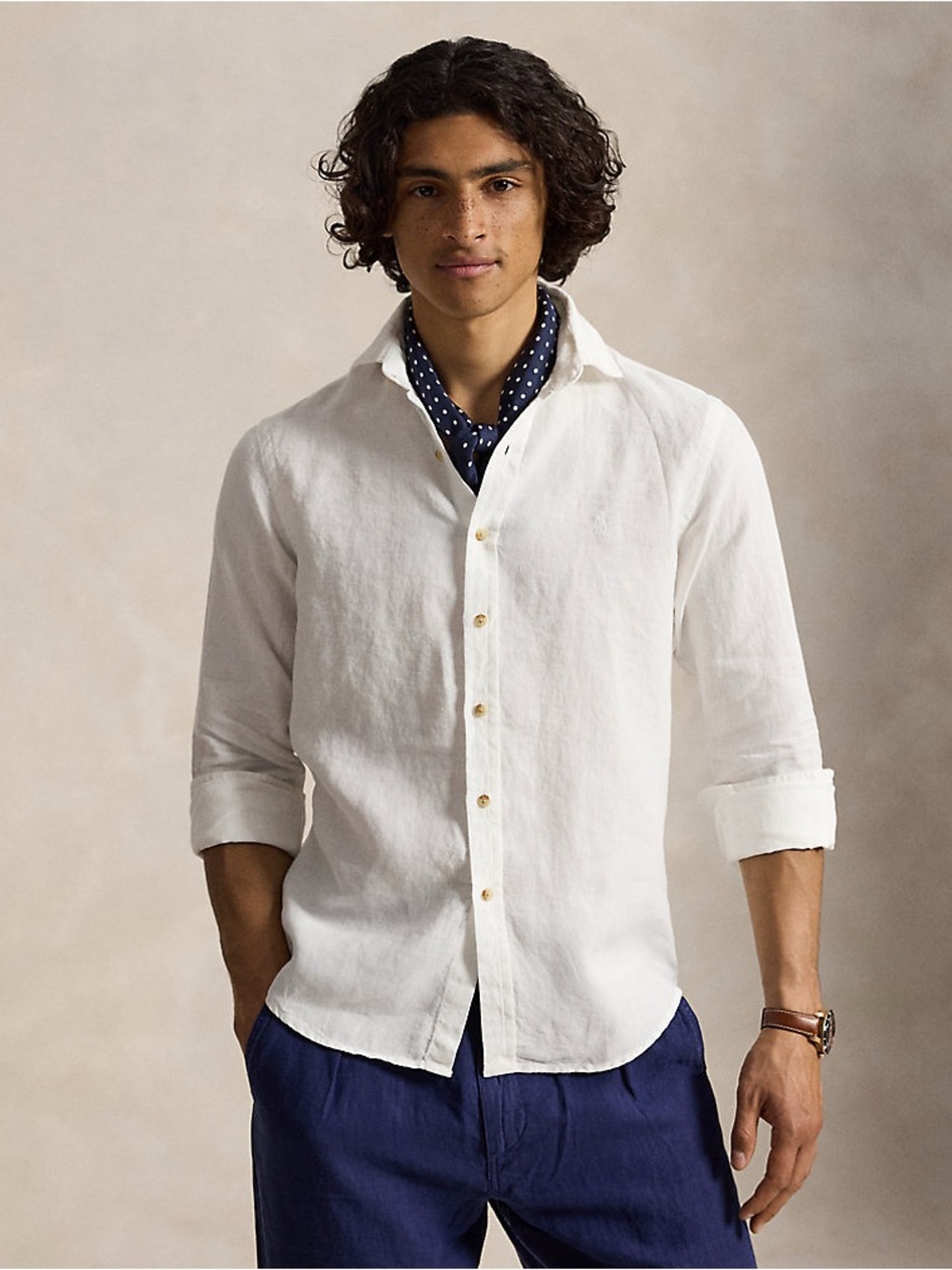 Ralph Lauren vintage 100% linen mens large white button up shirt summer classic